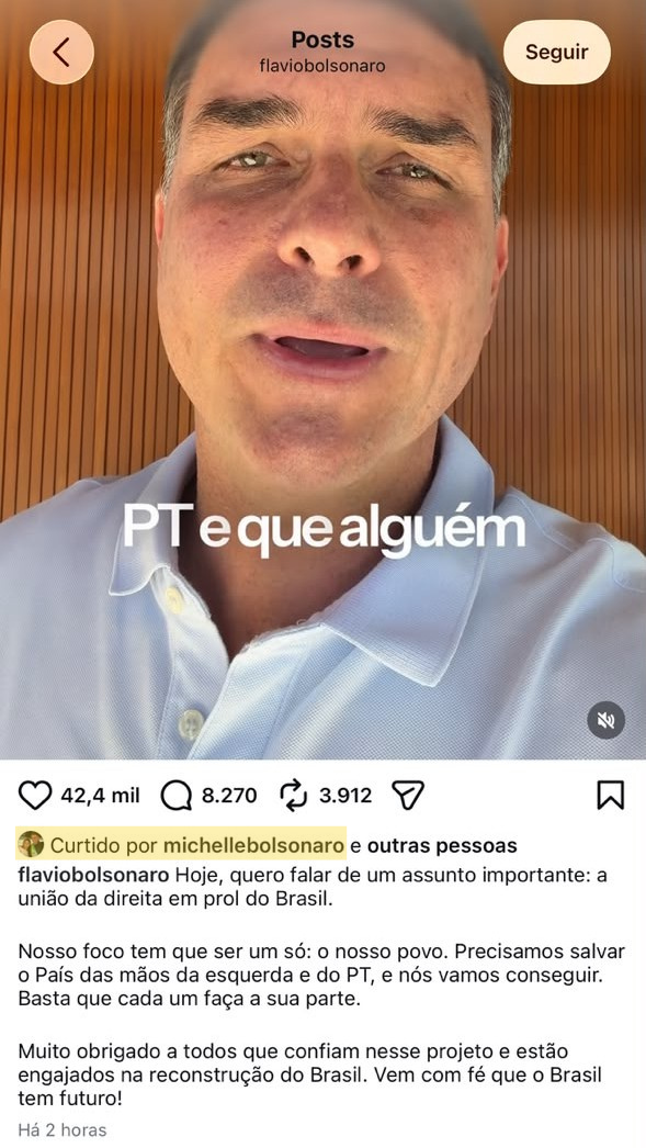 Michelle Bolsonaro curte vídeo de desculpas em aceno a Flávio